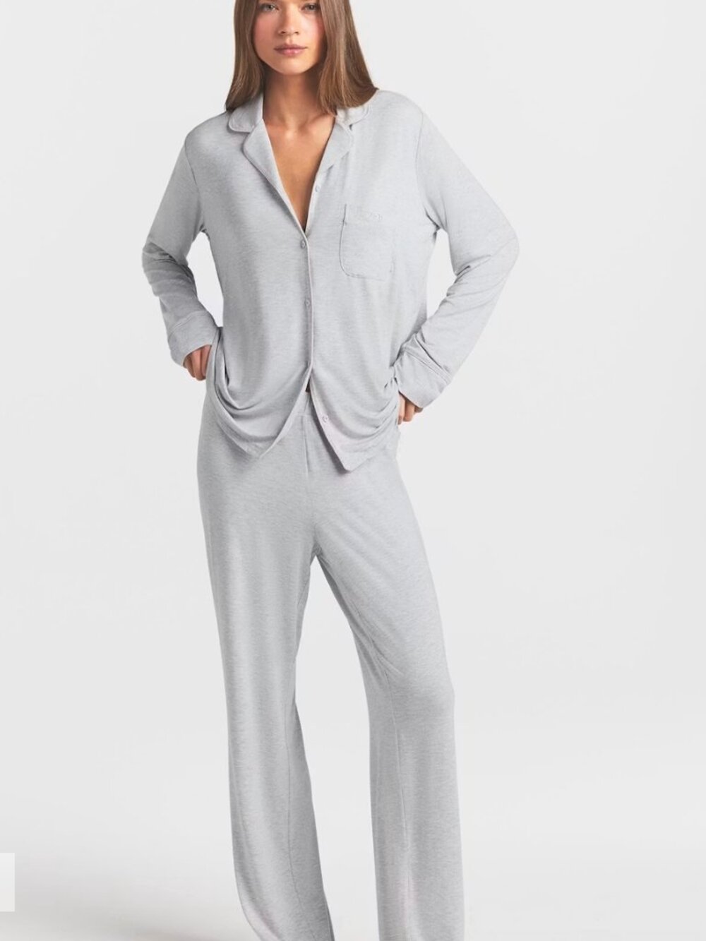 SKIMS Light Gray Long Sleeve Button Pajama TOP ONLY Medium NWT